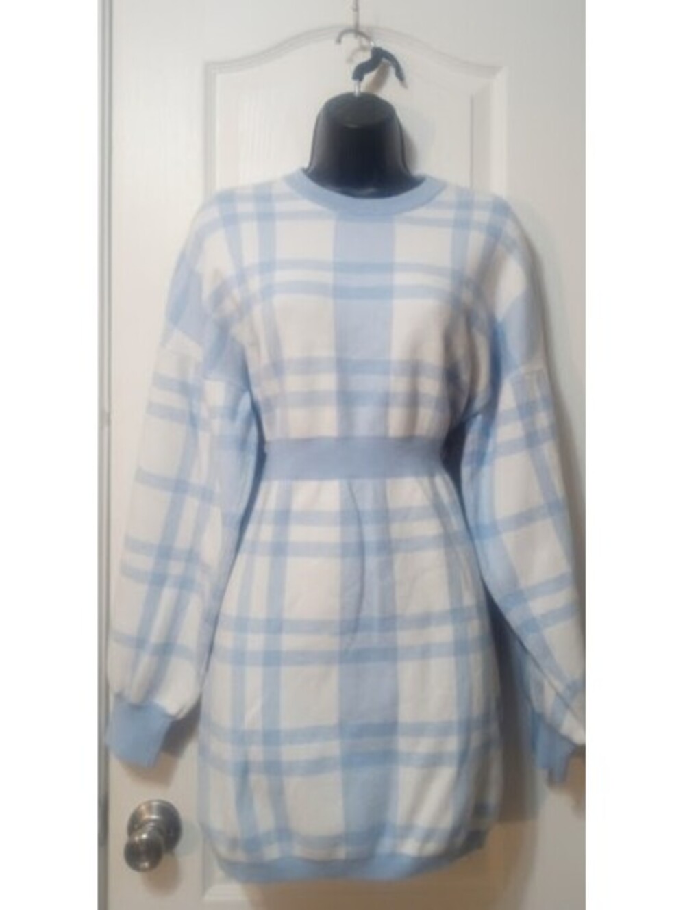 Pink Lily Light Blue Plaid Sweater Dress | Size XL | GUC